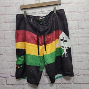 LRG Board Rasta Stripes Shorts Mens 36 Reggae Y2K Baggy Surf Skater Streetwear